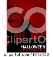 Halloween Background With Female Zombie And Text