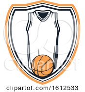 Clipart Of A Baskeball And Jersey Shield Design Royalty Free Vector Illustration