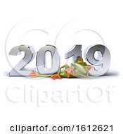 Clipart Of A 3d Green Frog By New Year 2019 On A White Background Royalty Free Illustration