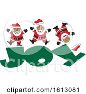 Poster, Art Print Of Happy Black Christmas Santa Claus Jumping On The Word Joy