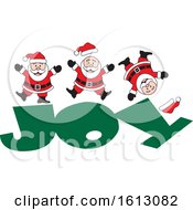 Poster, Art Print Of Happy White Christmas Santa Claus Jumping On The Word Joy