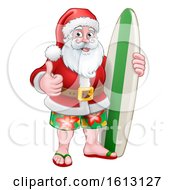 Poster, Art Print Of Christmas Santa Claus Surf Cartoon