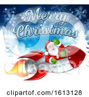 Poster, Art Print Of Santa Claus In Rocket Merry Christmas Cartoon