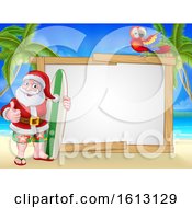 Poster, Art Print Of Santa Claus Surf Beach Christmas Cartoon Sign