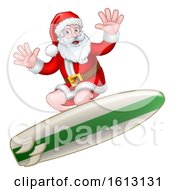 Poster, Art Print Of Santa Claus Surfing Christmas Cartoon