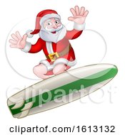 Poster, Art Print Of Christmas Santa Claus Surfing Cartoon