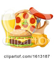 Clipart Of A Beer And Food Royalty Free Vector Illustration