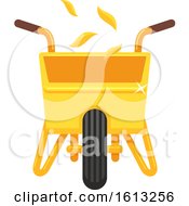 Clipart Of A Golden Wheelbarrow And Leaves Royalty Free Vector Illustration