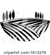 Clipart Of Black And White Farm Land Royalty Free Vector Illustration