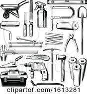 Clipart Of Black And White Tools Royalty Free Vector Illustration
