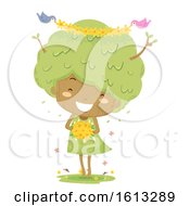 Poster, Art Print Of Kid Girl Tree Flowers Birds Illustration