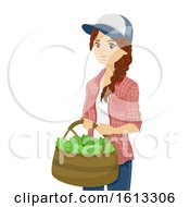Poster, Art Print Of Teen Girl Harvest Greens Basket Illustration