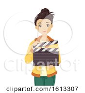 Teen Girl Hold Clapper Illustration