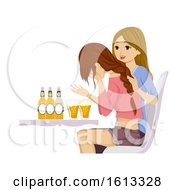 Poster, Art Print Of Teen Girls Drinking Problem Cry Illustration