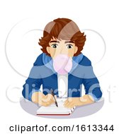 Teen Boy Chew Gum Write Notebook Illustration