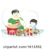 Kid Boy Father Fast Food Dinner Illustration