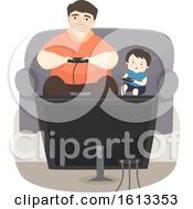 Kid Boy Father Play Video Games Illustration