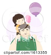 Poster, Art Print Of Kid Girl Father Cotton Candy Balloon Illustration