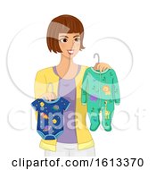 Poster, Art Print Of Girl Mom Choose Baby Clothes Illustration