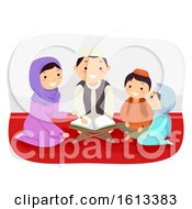 Poster, Art Print Of Stickman Family Study Quran Illustration