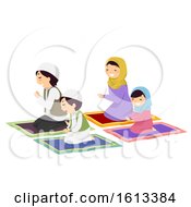 Poster, Art Print Of Stickman Family Muslim Pray Illustration