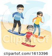 Poster, Art Print Of Stickman Family Desert Adventure Sand Boarding