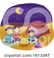 Poster, Art Print Of Stickman Family Desert Camping Illustration