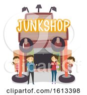 Poster, Art Print Of Stickman Family Junk Shop Business Illustration