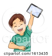 Poster, Art Print Of Kid Boy Tablet Happy Illustration