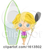 Kid Girl Paddleboarding Illustration