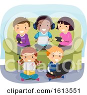 Stickman Kids Gadgets Couch Illustration