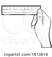 Clipart Of A Black And White Hand Holding A Ruler Royalty Free Vector Illustration