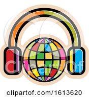 Clipart Of A Colorful Globe Wearing Headphones Royalty Free Vector Illustration
