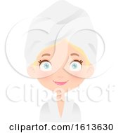 Poster, Art Print Of Blue Eyed Blond White Girl Wearing A Spa Robe And Towel On Her Head