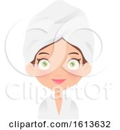 Poster, Art Print Of Green Eyed Brunette White Girl Wearing A Spa Robe And Towel On Her Head