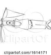 Clipart Of A Cartoon Lineart Black Man Holding Onto A Flag Pole In High Winds Royalty Free Vector Illustration by djart