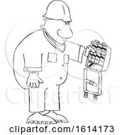Poster, Art Print Of Cartoon Lineart Black Worker Man With An Open First Aid Kit