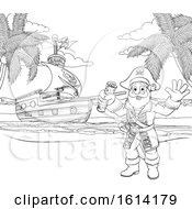 Cartoon Pirate On Beach Coloring Page by AtStockIllustration
