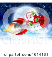 Poster, Art Print Of Santa Claus In Rocket Christmas Moon Cartoon