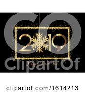 Poster, Art Print Of Happy New Year Background With Gold Lettering And Glittery Snowflake Design