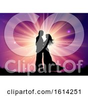 Silhouette Of Wedding Couple On Starburst Background