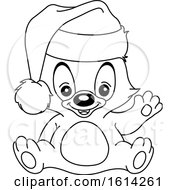Clipart Of A Black And White Christmas Teddy Bear Waving Royalty Free Vector Illustration by yayayoyo