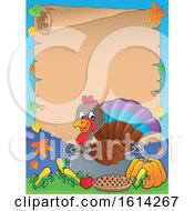 Clipart Of A Scroll Border Of A Turkey Bird In A Pot With Foods Royalty Free Vector Illustration