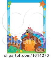 Poster, Art Print Of Border Of A Turkey Bird Hugging A Pumpkin