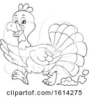 Clipart Of A Black And White Running Turkey Bird Royalty Free Vector Illustration