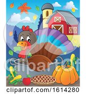 Poster, Art Print Of Turkey Bird In A Pot With Foods In A Barnyard