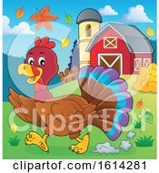 Poster, Art Print Of Running Turkey Bird Through A Barnyard