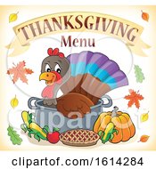 Poster, Art Print Of Turkey Bird In A Pot Under Thanksgiving Menu Text