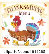 Poster, Art Print Of Running Turkey Bird Under Thanksgiving Menu Text