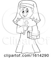 Poster, Art Print Of Lineart Happy Nun Holding A Cross